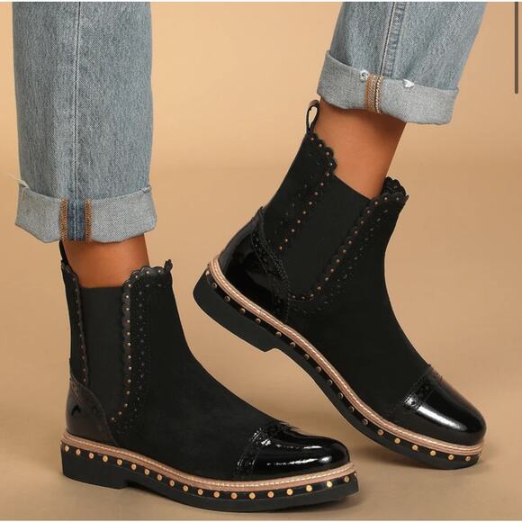 Free People X Revolve Atlas Black Suede Leather Studded Chelsea Boots NWOB Sz 6 - Picture 1 of 10